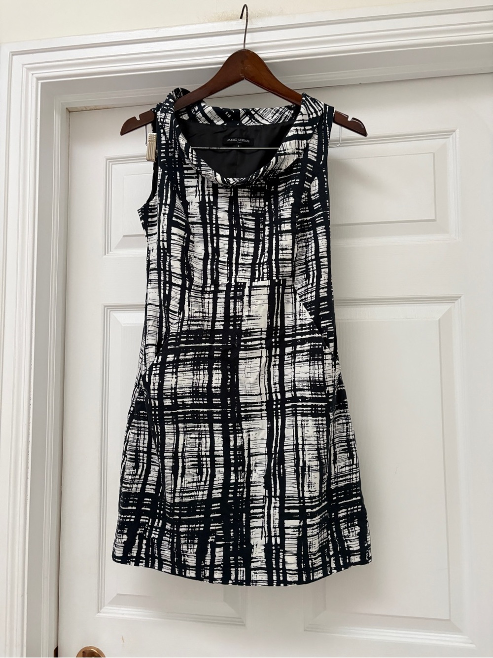 Mario Serrani Black and White Sleeveless Cowl Neck Midi Dress